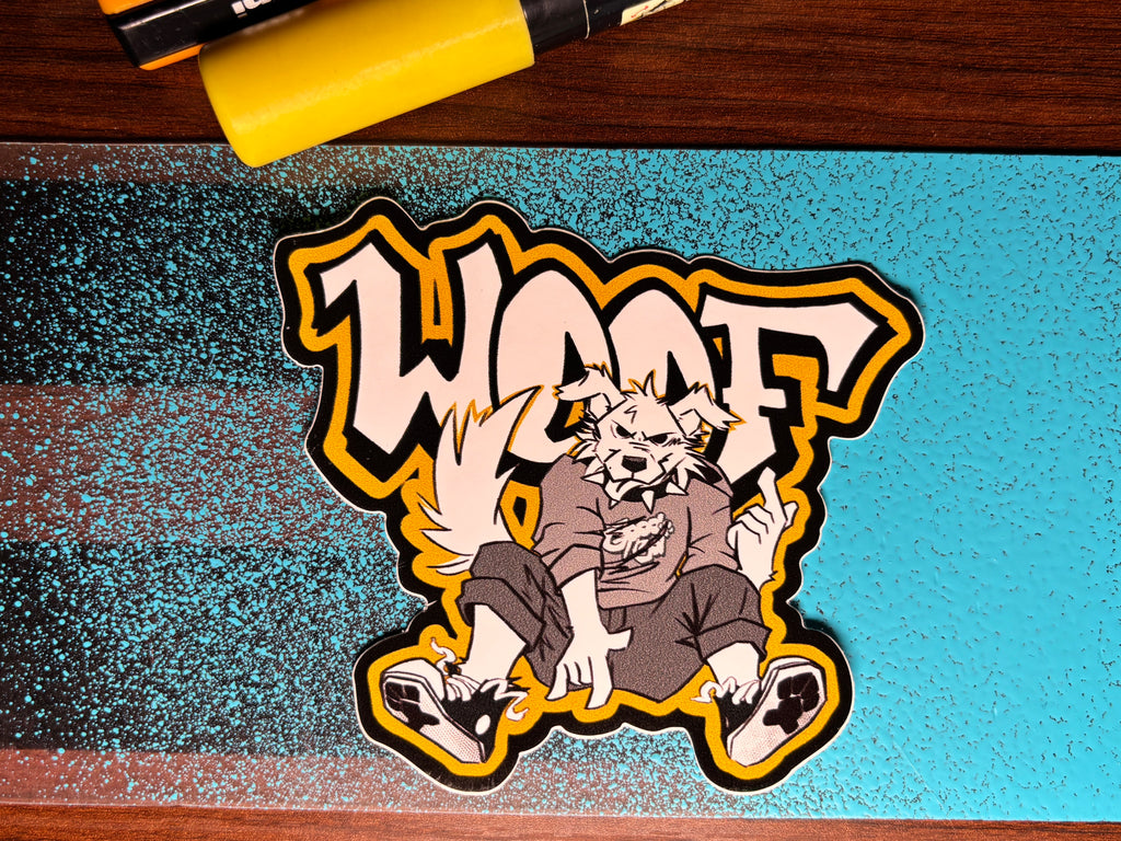 Woof -Large Vinyl Sticker (Black & Yellow)